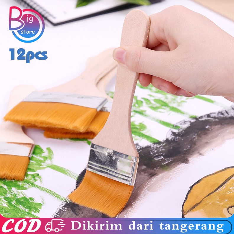 

KODE E23Y Kuas Lukis Besar 12pcs Kuas Cat Tebal Kuas Lukis Lebar Nylon Flat Art Painting Brush