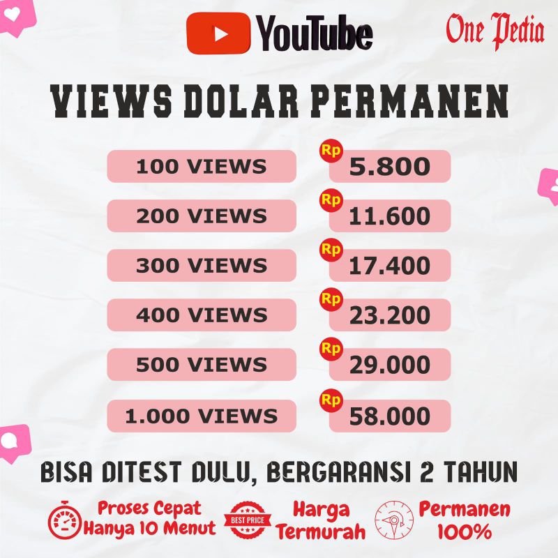 Views Dollar Youtube Real Aktif Permanen Bisa DiTest Dulu Bergaransi 2 Tahun