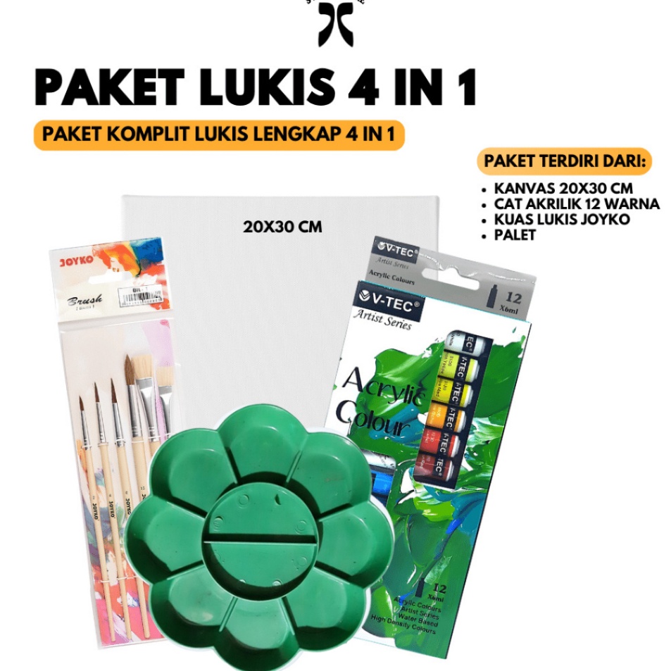 

Best Product Paket Lukis Sekolah 4 IN 1 Kanvas 2X3 Cat Akrilik Palet Kuas Set Svmmerink
