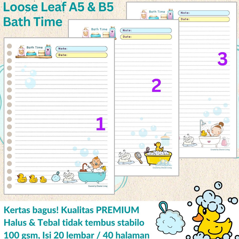 

Model Terkini BATH TIME Loose leaf Isi Kes File binder Tebal A5B5 Refill Map Binder Line Grid Dotted Blank Garis Kotak Titik Polos Color Warna Lucu CHESTER LIVING