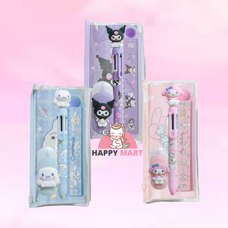 

PULPEN MULTI COLLOR SET POUCH PLASTIK motif sanrio kuromi / melody / cinnamoroll