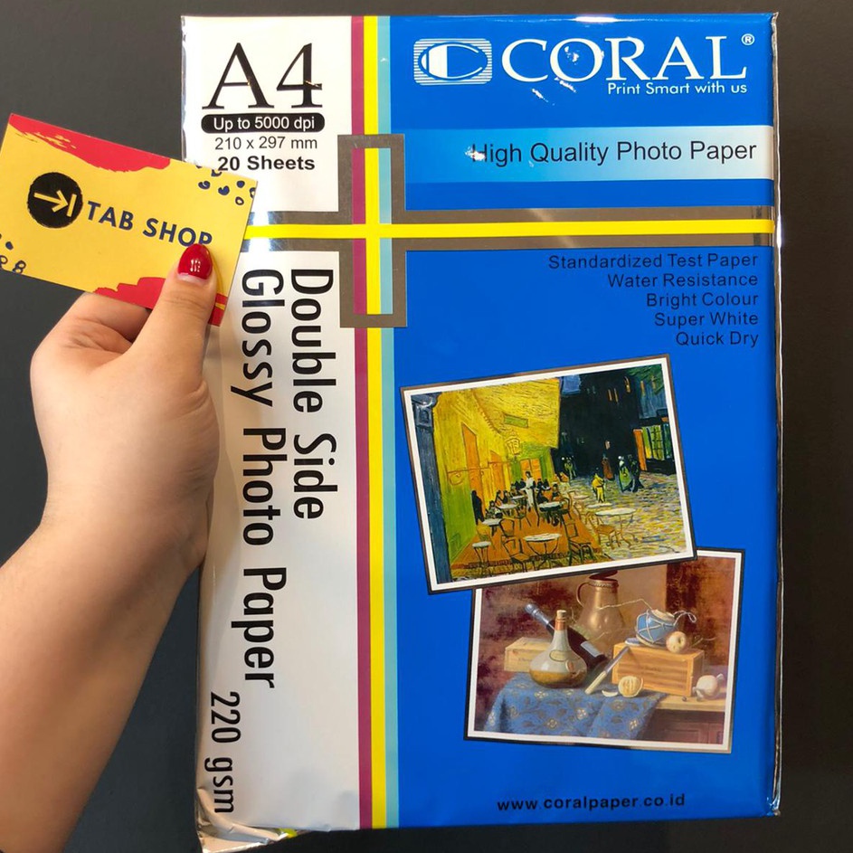 

Premium TAB SHOP CORAL DOUBLE SIDE GLOSSY PHOTO PAPER 22 GSM A4 2 LEMBAR KES FOTO GLOSSY 2 SISI A4 22 GSM