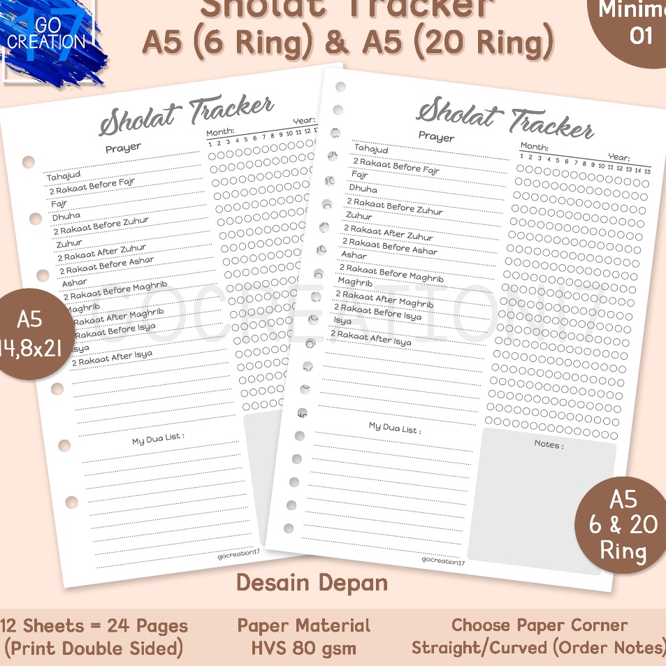 

Trendy Buku Planner Kes Binder Sholat Tracker Simple Minimalis A5 ring 2 dan A5 ring 6