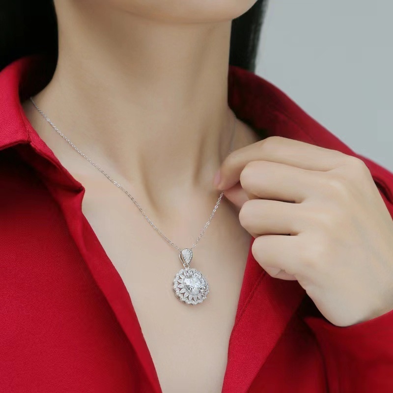 Stiga Brilu Official for jewelry,  Kalung Liontin Moissanit Wanita Perak Asli Sertifikat Titanium An