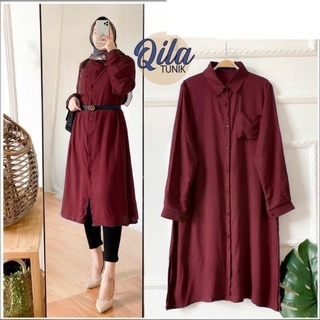 QILA TUNIK FULL KANCING MOSCREPE / TUNIK WANITA POLOS