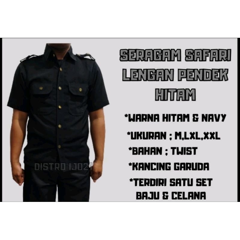 SAFARI HITAM PENDEK SATPAM*#KANCING EMAS*#BAHAN TWISS PREMIUM
