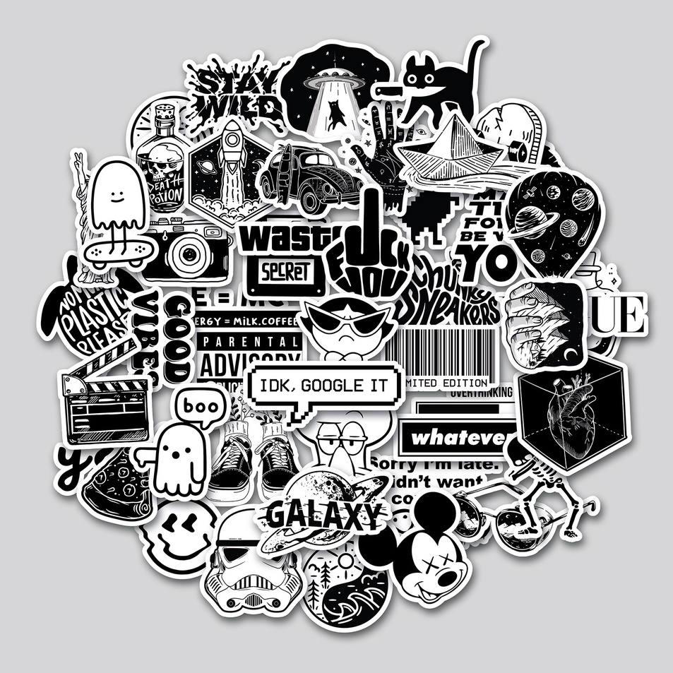 

STICKER PACK BLACK WHITE STICKER TUMBLR STIKER LAPTOP KOPER HELM