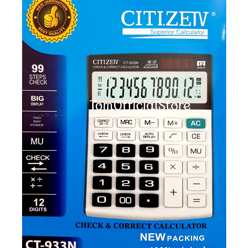 

Model Terkini Kalkulator CT933N 12 Digit Calculator Check Dual 2 Power