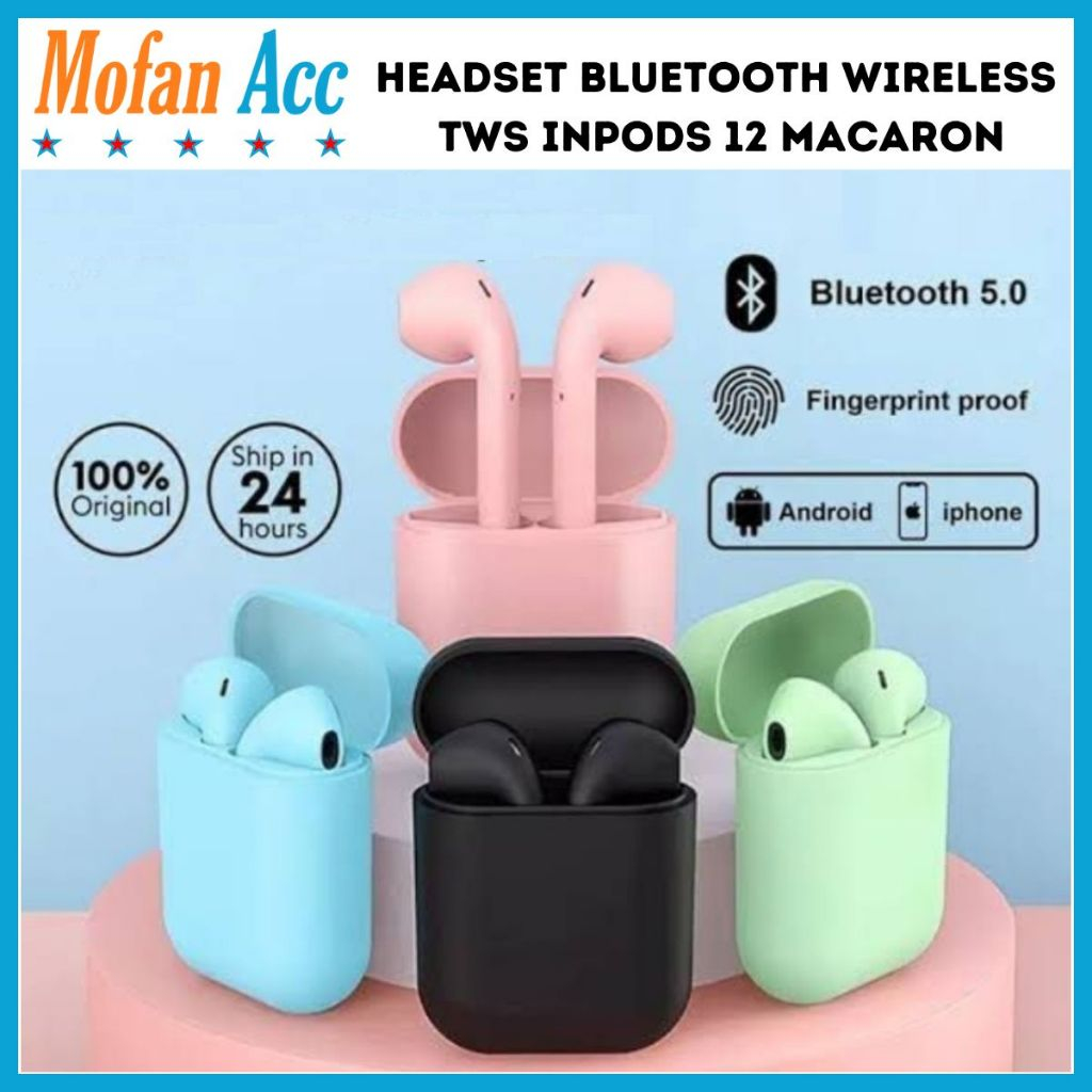 Headset Bluetooth Inpods 12 Macaron/ Earbuds TWS i12 V5.0 /Earphone Wireless HiFi Sound Bass Quality