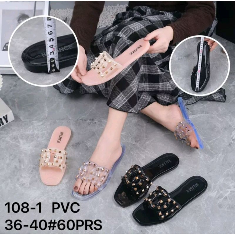 Sandal Selop Jelly Kaca Duri Orla Stud Wanita Import 108/218