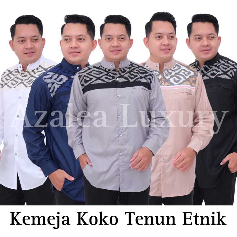Atasan Pria Kemeja Koko Pria Dewasa Lengan Panjang Bahan Toyobo Fodu Variasi Tenun Troso Ori Kemko T