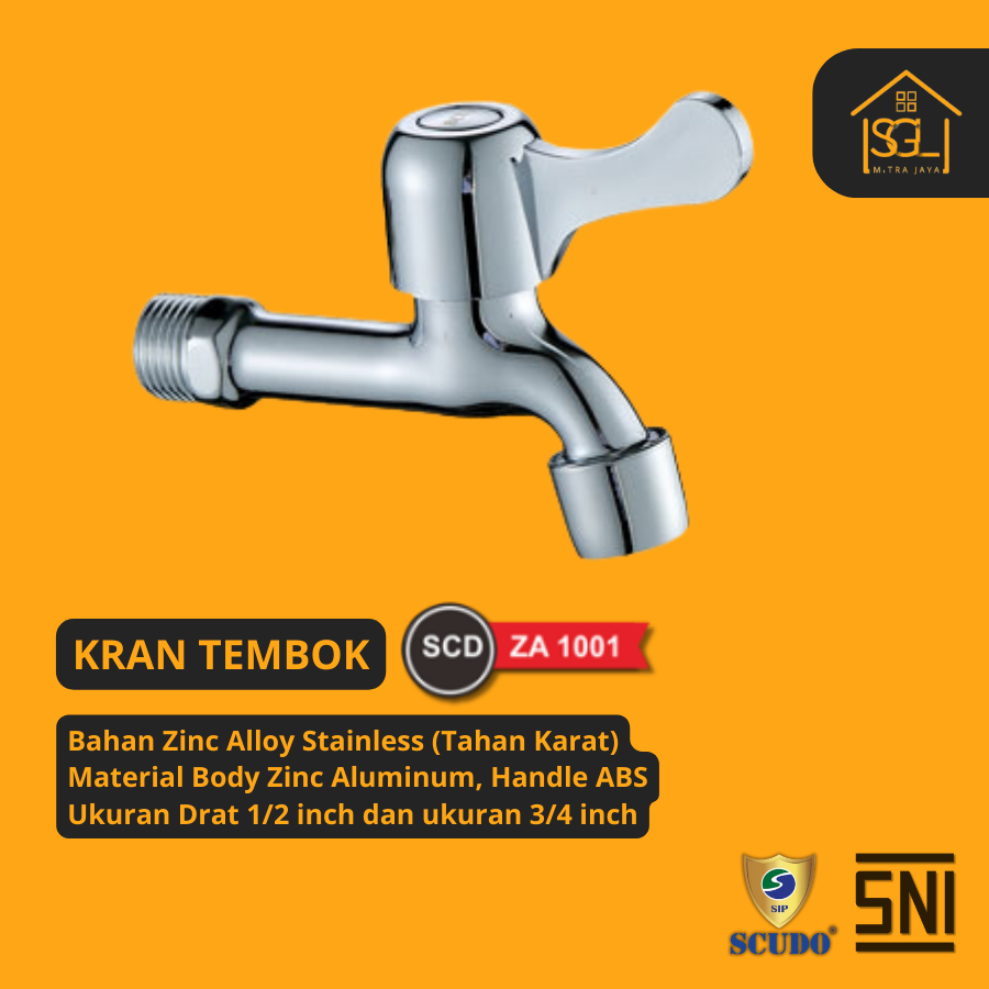 Keran Air Tembok Kran Engkol SCUDO SCD ZA 1001 Besi Zinc Aluminium Stainless steel 1/2" Inch 0,5 inc