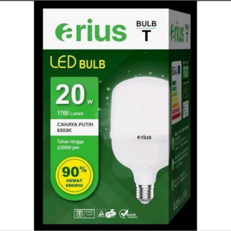 Lampu Led 20,Watt Berkualitas Cahaya Terang Putih Arius Classic SNI