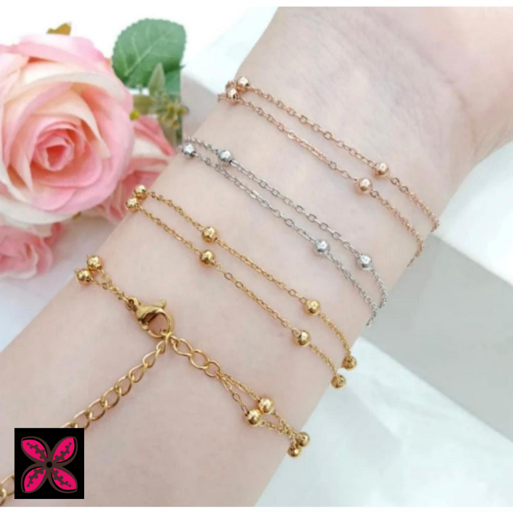 Gelang rantai titanium 2 layer boba kecil kecil