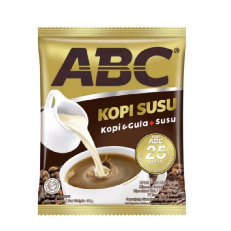 

Kopi ABC Susu (Kopi + Gula + Susu) [30 gr] 1 Renteng isi 10 sachet