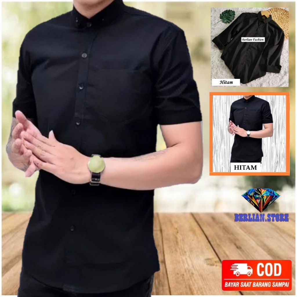 KEMEJA PRIA POLOS HITAM KEREN LENGAN PANJANG DAN KEMEJA LENGAN PENDEK | KEMEJA SOPAN BAJU KONDANGAN