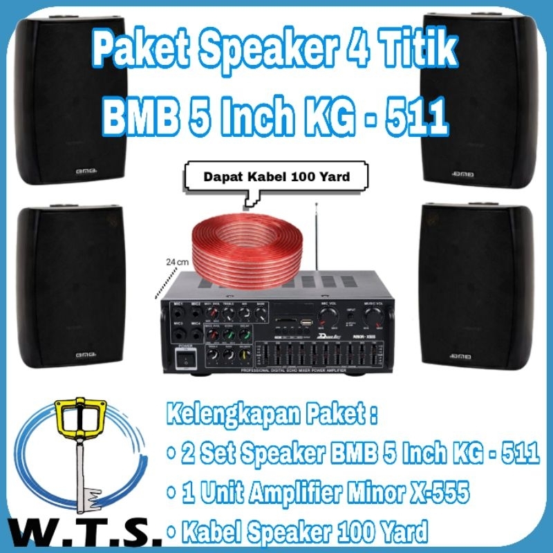 Paket Speaker BMB 5 Inch Amplifier Power - 4 Titik