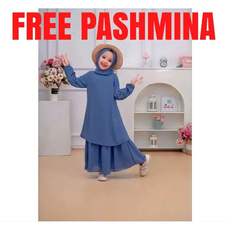 NONA+Set Pashmina gamis anak perempuan ceruty babydoll Premium Terbaru Mewah Elegan 2024/Gamis Malay