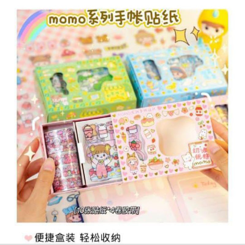 

Stiker Momo 4 Roll + 10 lembar / Stiker Washi Tape Roll set Lucu Korea Stiker Momo / Stiker Viral