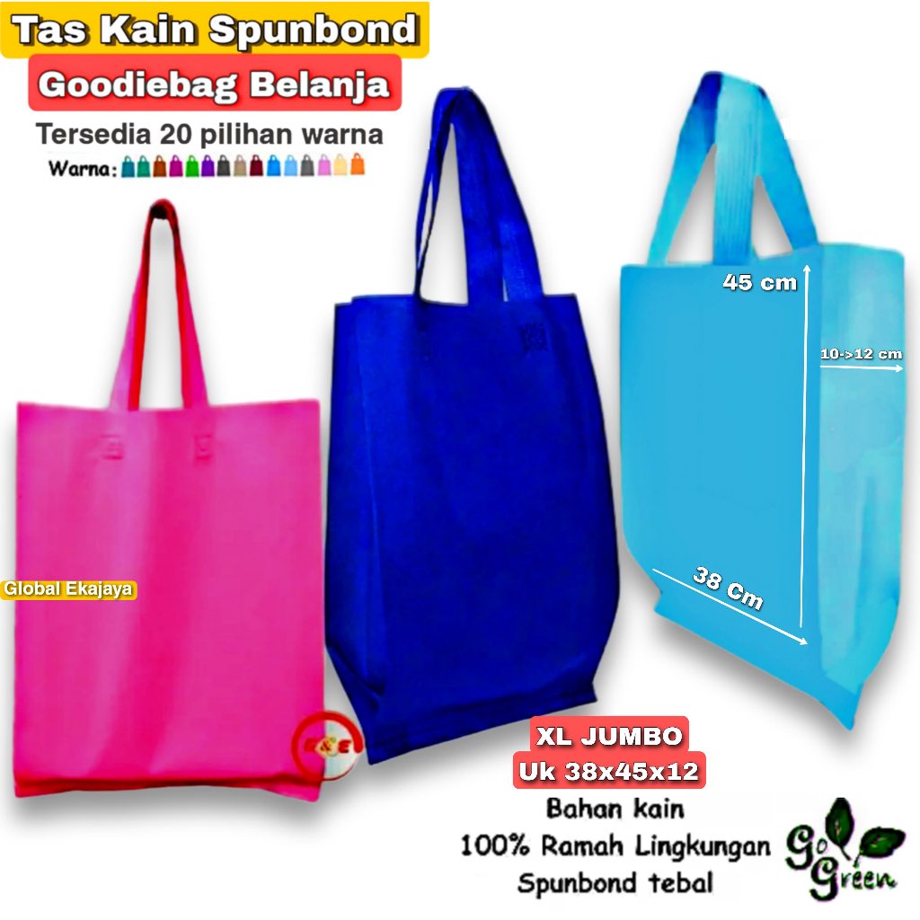 

JUMBO Tas kain spunbond Goodie bag 38x45x12 Totebag Hajatan pernikahan ultah Belanja Sembako godybag