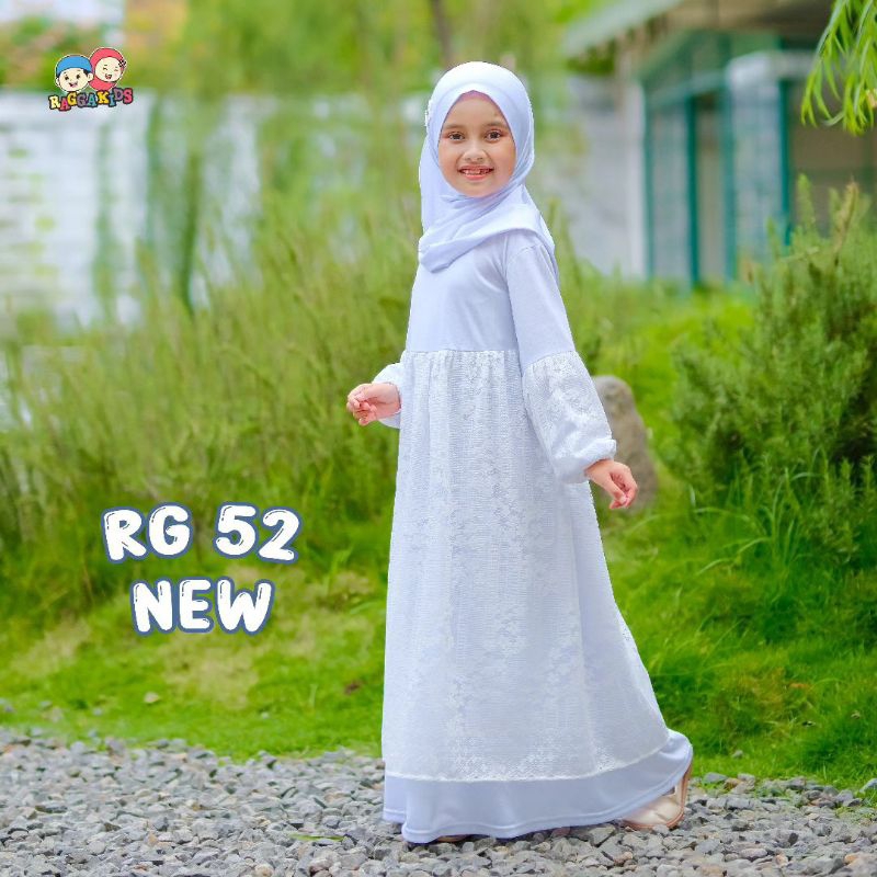 Gamis Anak dan Dewasa Putih Brokat Cantik RG 52 Versi 3 / Gamis Putih dan Hitam Brokat Gamis Maxi An