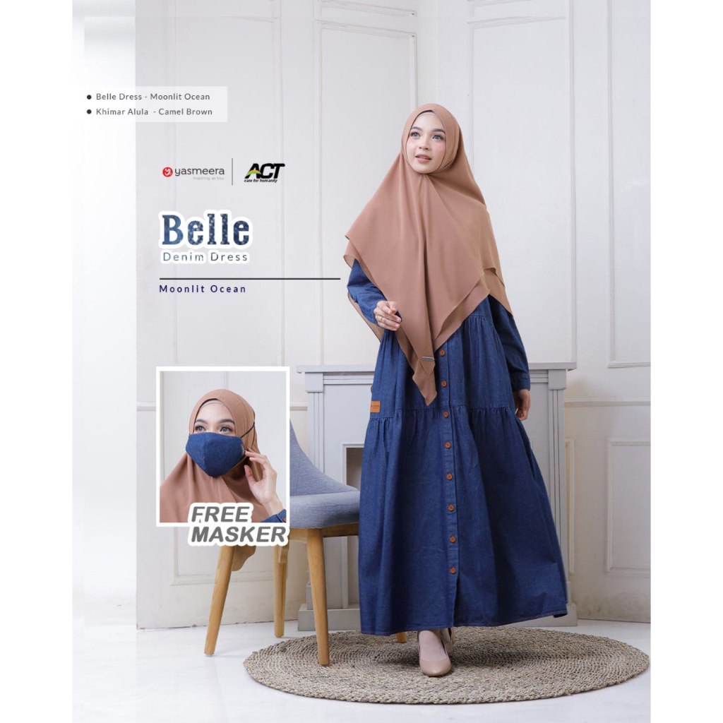 Gamis Dress Syari Murah Katun Denim Belle Ori by Yasmeera