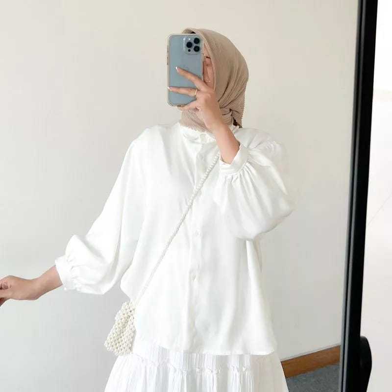 Kemeja Putih Polos Tunik Crinkle Wanita Remaja Dewasa Terbaru