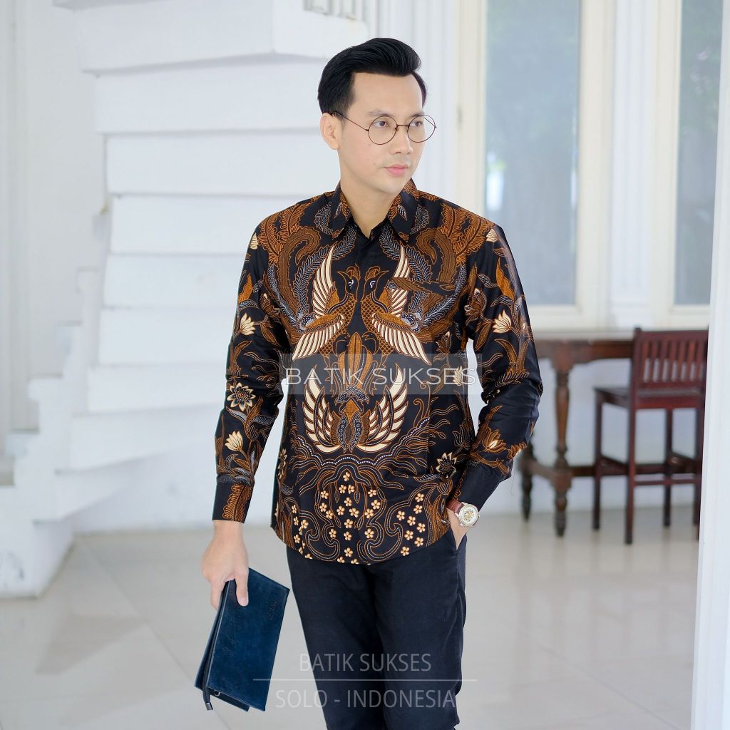 GURDO COKLAT Kemeja Batik Pria Slimfit PREMIUM Lengan Panjang Lapis Furing Katun Halus Primisima Ful