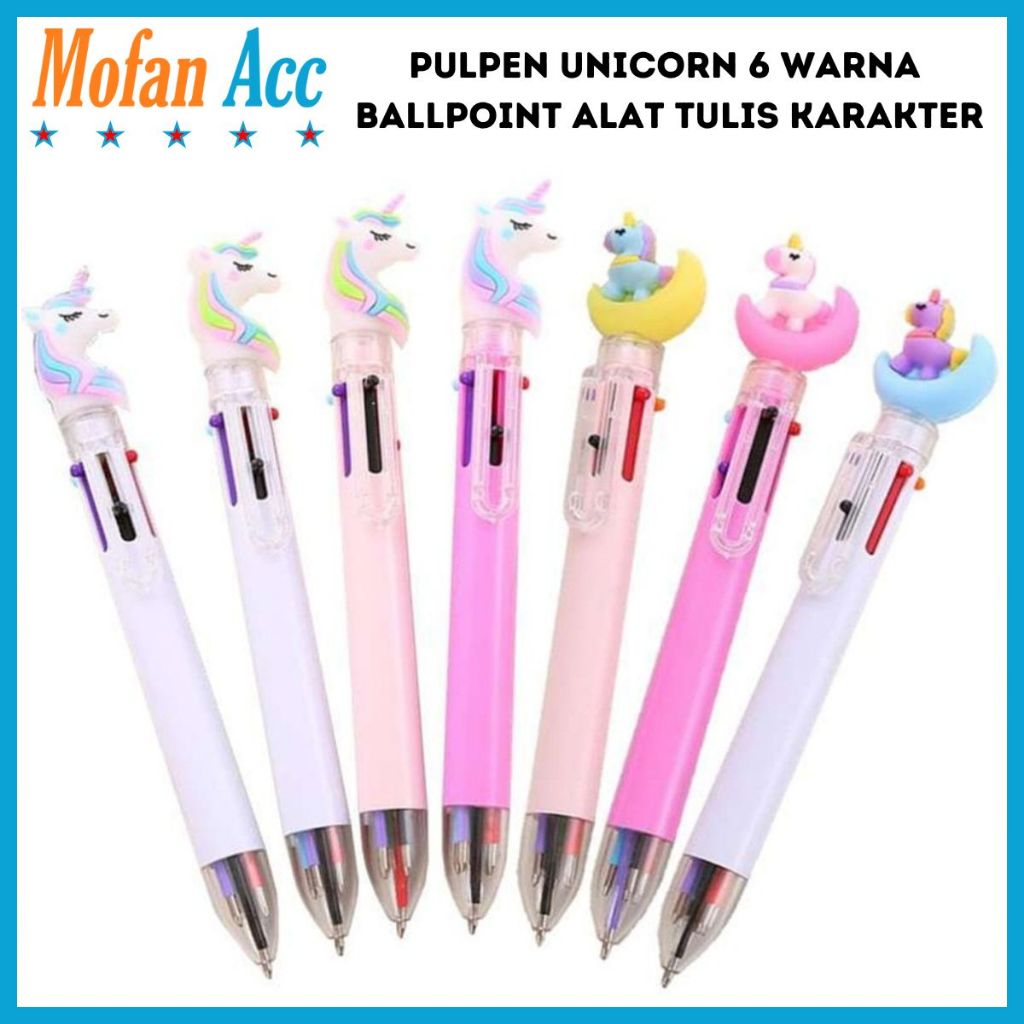 

Pulpen Unicorn 6in1 / Ballpoint Karakter 0.5mm Multicolor / Pena Mekanik 6 Warna Alat Tulis Sekolah