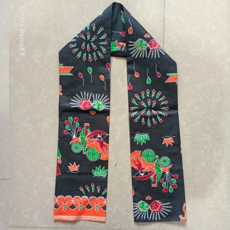 CUKIN SYAL SELEMPANG BATIK PRIA BETAWI MOTIF ONDEL SELENDANG WARNA MERAH BIRU HIJAU HITAM ORANGE