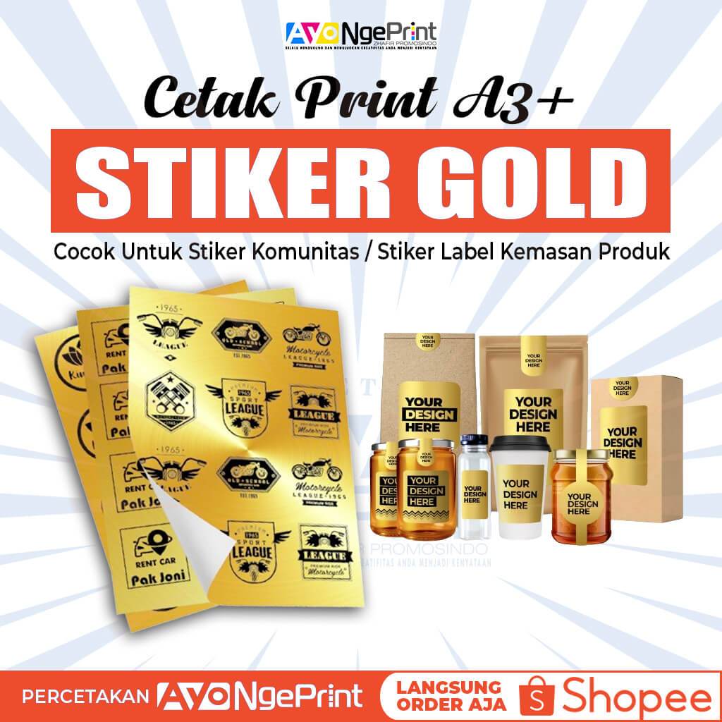 

Cetak Stiker Emas A3+ / Print Sticker Gold Glossy Matte A3+ / Stiker Label Produk Gold
