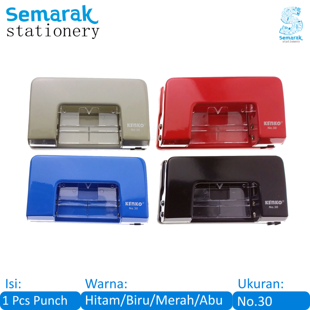 

Kenko Punch 2 Holes Pembolong Kertas No. 30 - Hitam / Biru / Merah / Abu-abu