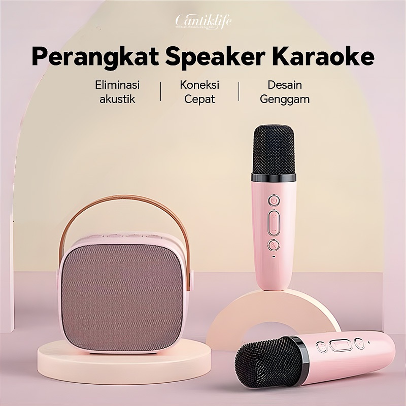 	 【Cantiklife】K1 speaker mini subwoofer karaoke portabel nirkabel 2 Mic 1 Set Bluetooth 5.3 (dapat dihubungkan ke ponsel/komputer/TV)	