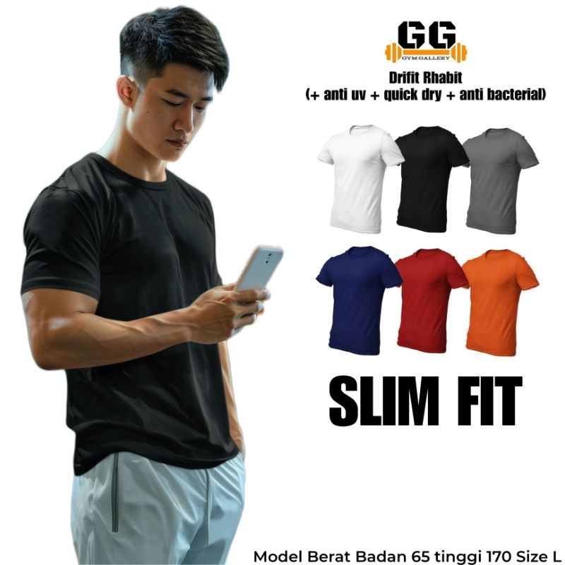 Kaos Drifit Polos Premium Rhabit - Anti Bacterial, Anti UV, Quick Dry, SlimFit