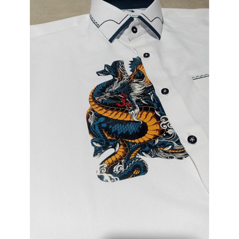 KEMEJA PUTIH MODEL INTERNASIONAL TAILOR VARIASI DAN SABLON NAGA 3D
