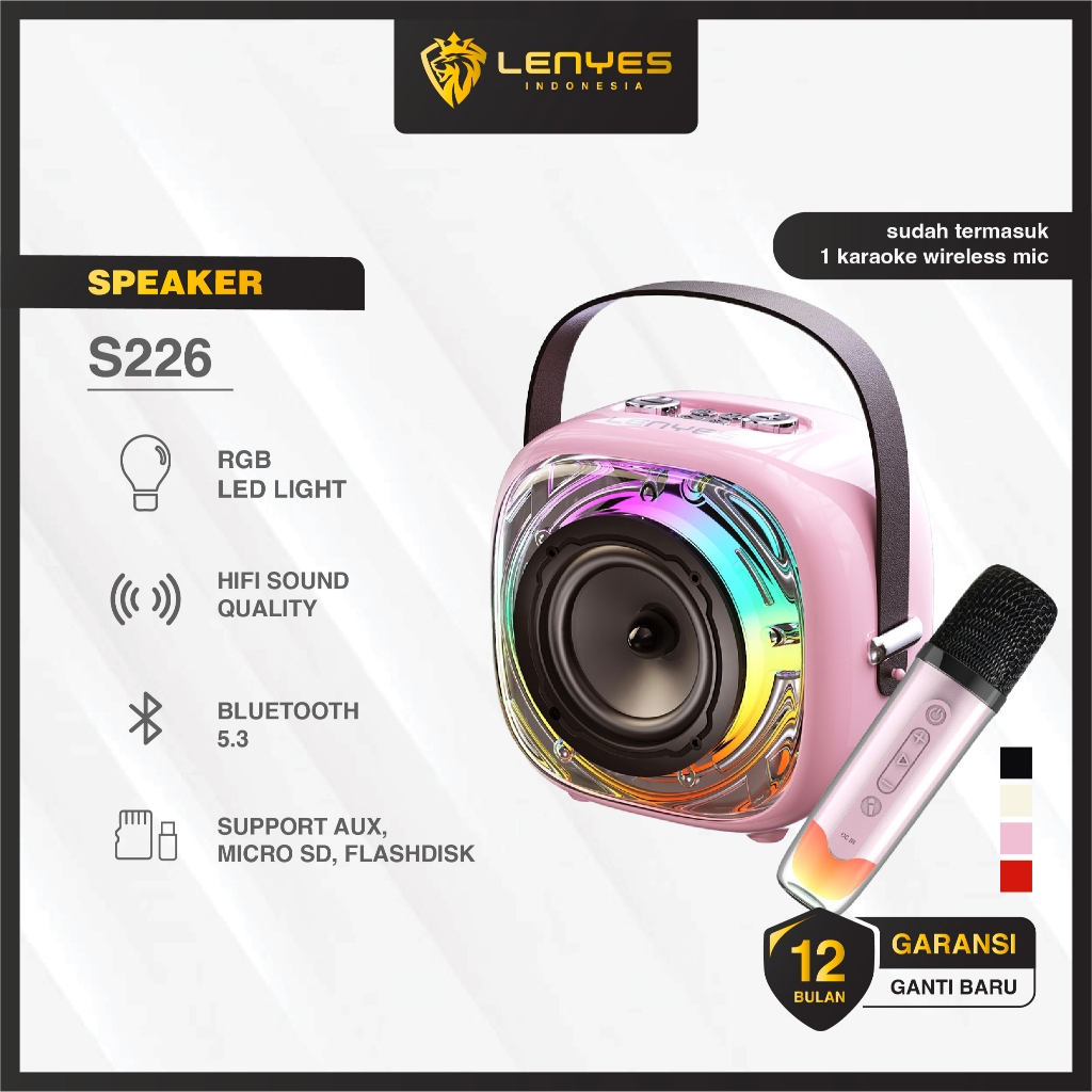 LENYES S226 KTV RGB LED Light Wireless Speaker + Microphone Karaoke Bluetooth 5.3 Mini Portable