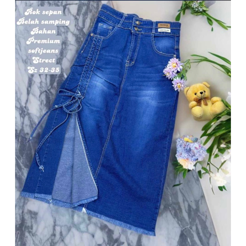 ROK SPAN BELAH SAMPING SERUT JEANS UKURAN 32-35