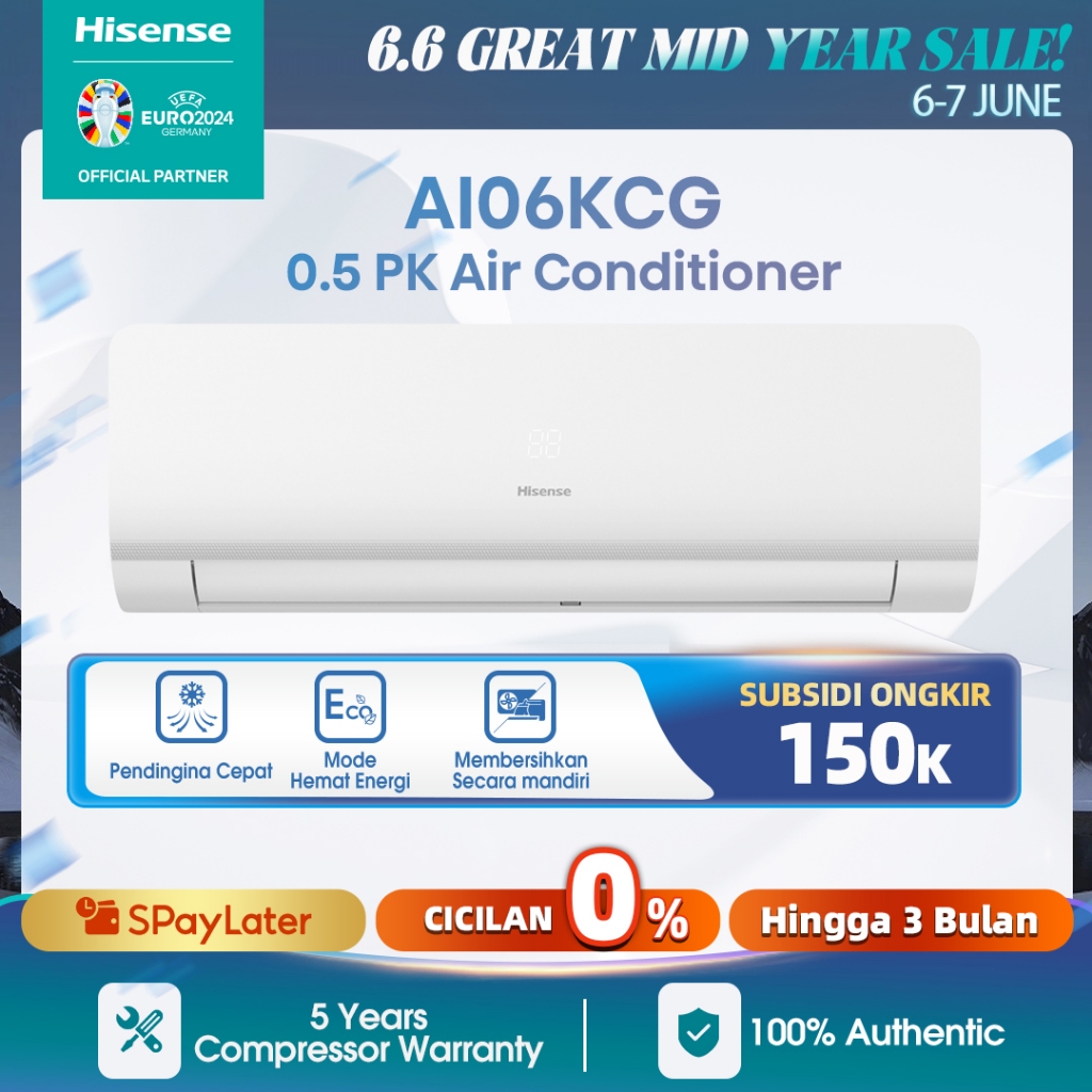 Hisense AC 1/2PK (0.5 PK) Inverter  - AI06KCG (Indoor+Outdoor Unit Only)