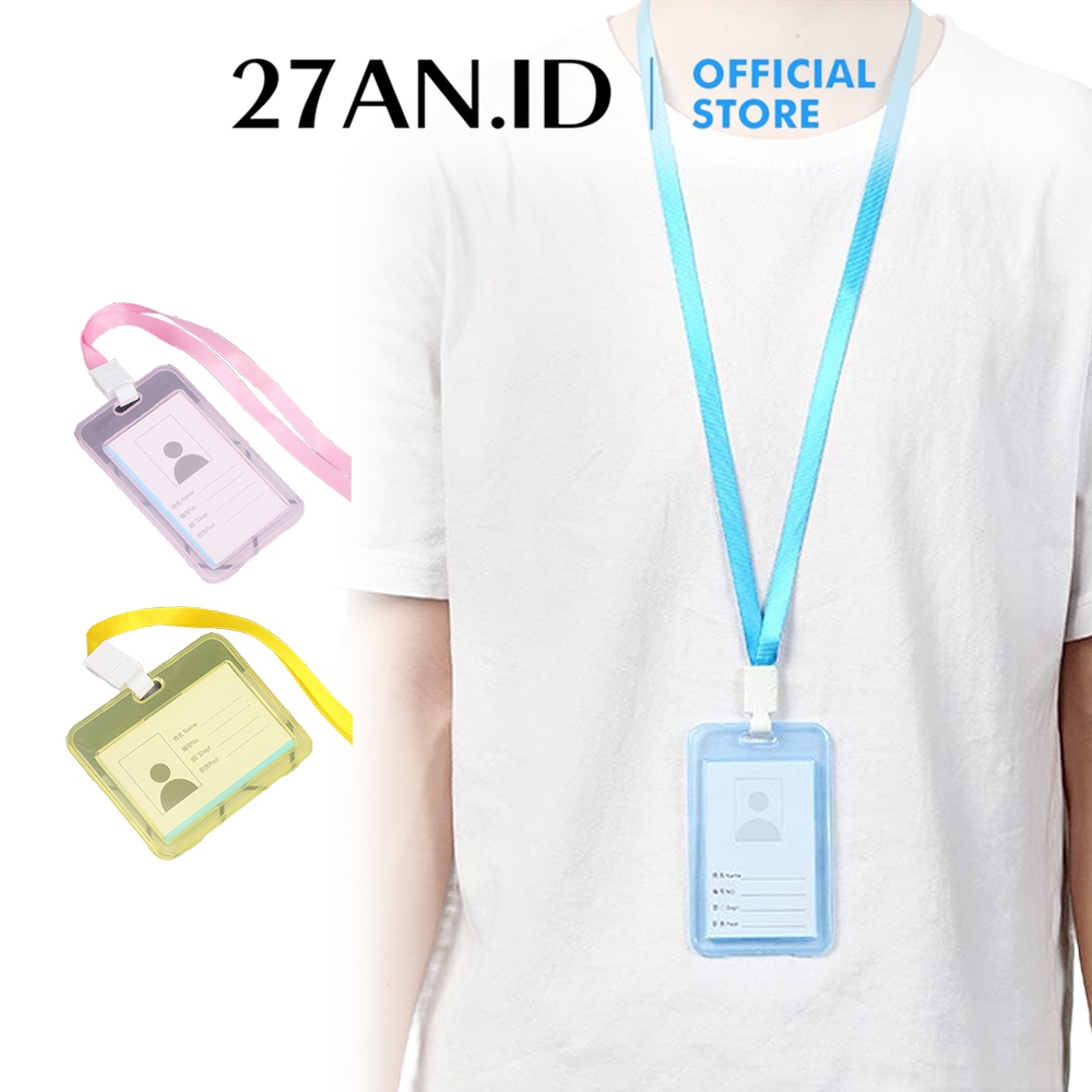 

( 27AN.ID ) Name Tag ID CARD Transparan H635 Gantungan Kartu Nama Plastik Vertical Layard Potrait Motif Polos Tanda Pengenal Bening Horizontal