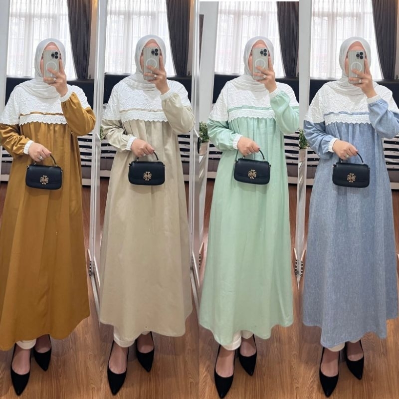 Midi Dress Katun Kombinasi Syaina By Semut Terbaru Long Tunik Wanita Muslim Simple Elegan