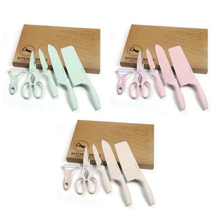 Alat Set Pisau Dapur 5 in 1 / Pisau Dapur Colourful / Pisau Dapur Tajam 1 Set Isi 5 / Pisau Gunting 