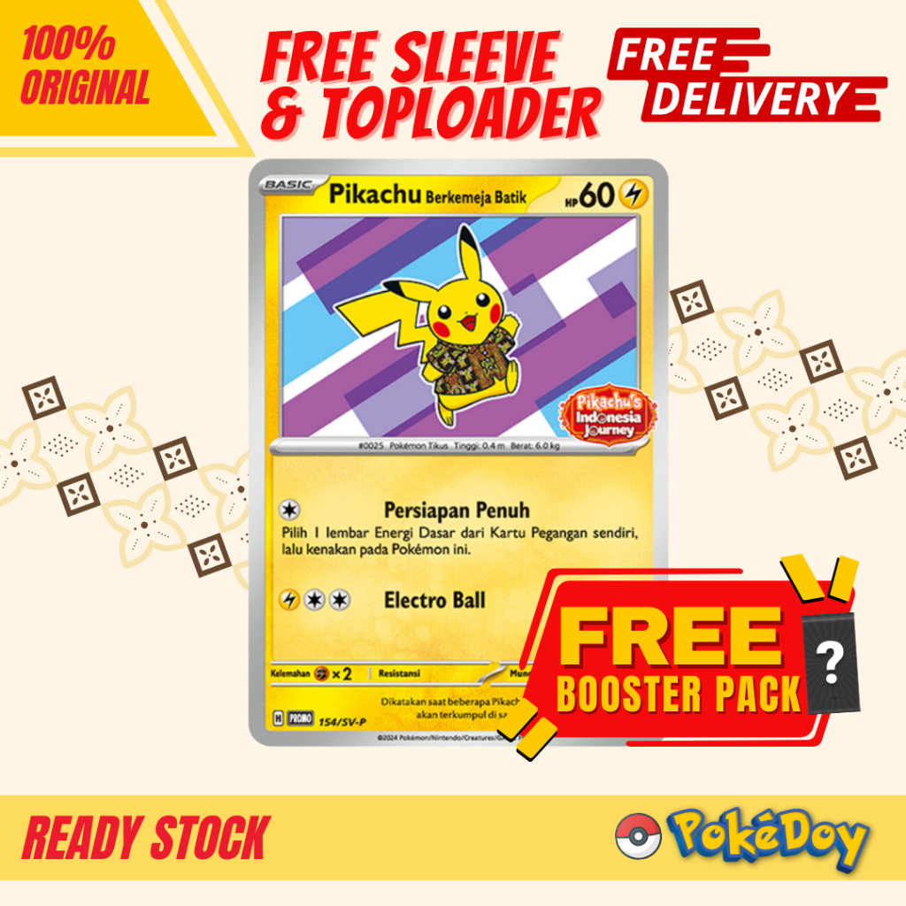 NEW Kartu Pokemon Pikachu Berkemeja Baju Batik Promo 154/SV-P Limited Edition TCG Indonesia Journey 