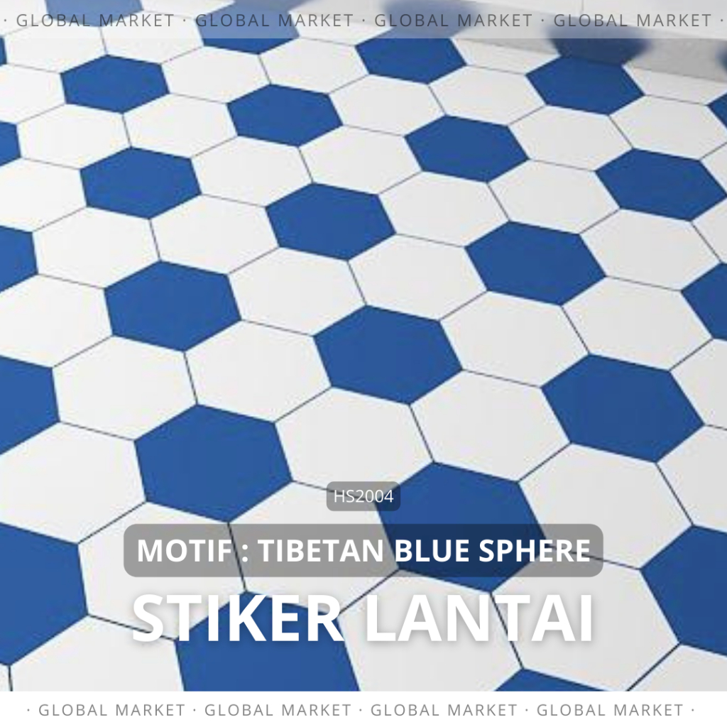 STIKER LANTAI MOTIF Biru Putih Sphere Tibet - Kamar Mandi Dapur Toilet Anti Slip PVC Tinggal Tempel