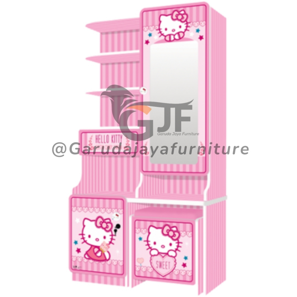 MEJA RIAS KARAKTER HELLO KITTY/MEJA RIAS ANAK LENGKAP DENGAN KURSI/MEJA RIAS MOTIF SALUR PINK/ DT  K