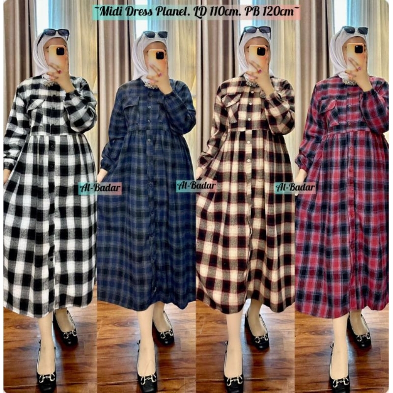 [BISA COD ] MIDIDRESS PLANEL MOTIF FREANDLY BUSUI, TUNIK PLANEL MOTIF MODEL TERLARIS, MIDI KOTAK MIX