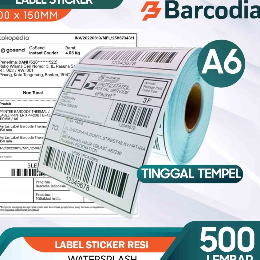 

Gaya KES THERMAL LABEL STICKER 1X15 5PCS BARCODE UKURAN A6