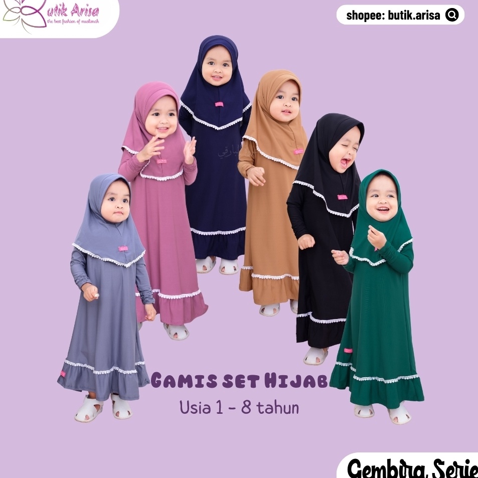 Terupdate Gembira Series Gamis Anak Set Hijab  Pakaian Muslim Anak Perempuan  Gamis Balita  Stelan M