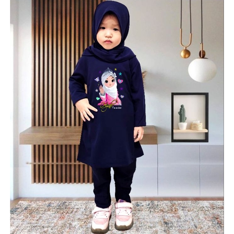 Sale Setelan Anak Tunik Lengan Panjang Motif Kartun Lucu One set Hijabumur 212 tahun