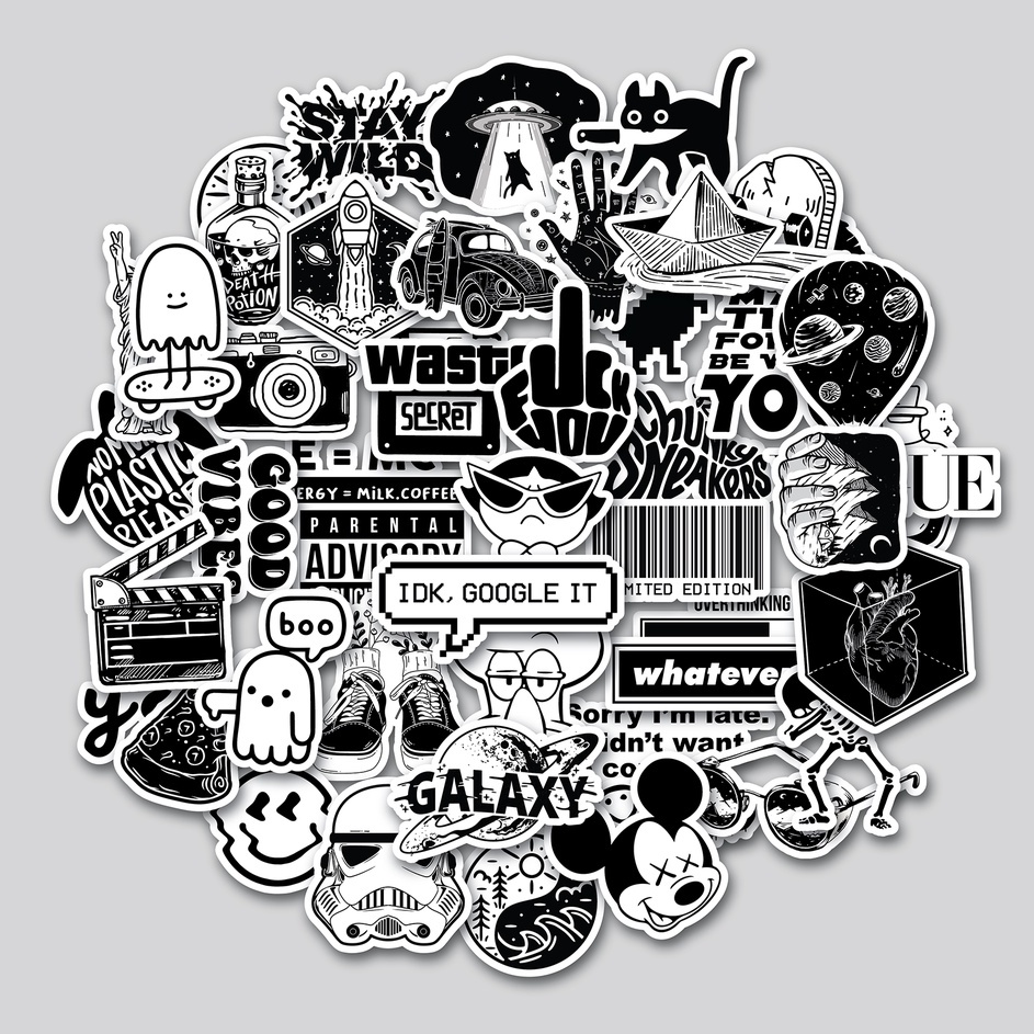

STICKER PACK BLACK WHITE STICKER TUMBLR STIKER LAPTOP KOPER HELM