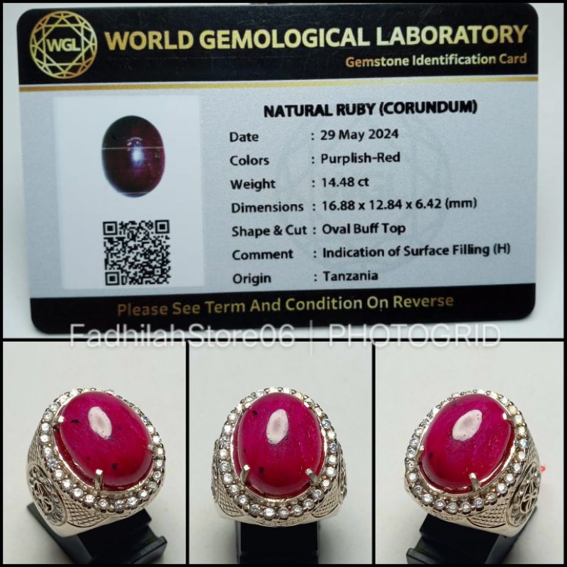 NATURAL PUPLISH RED RUBY TANZANIA TOP LUSTER + MEMO LAB